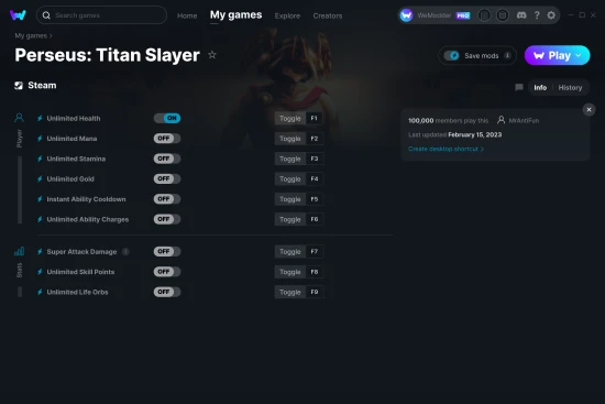 Perseus: Titan Slayer cheats screenshot