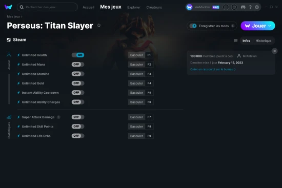 Capture d'écran de triches de Perseus: Titan Slayer