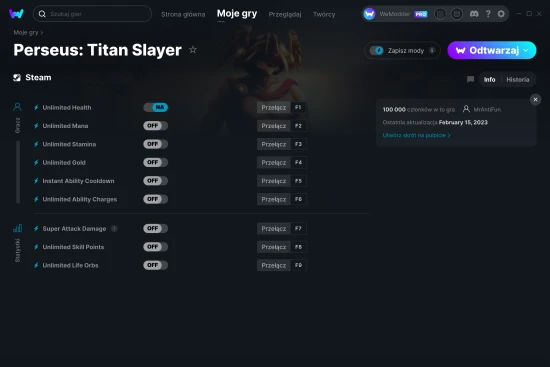 cheaty Perseus: Titan Slayer zrzut ekranu