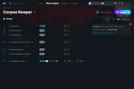 Captura de tela de cheats do Corpse Keeper