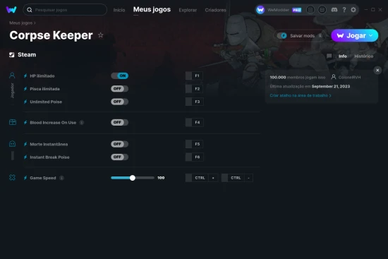 Captura de tela de cheats do Corpse Keeper
