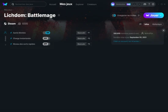 Capture d'écran de triches de Lichdom: Battlemage