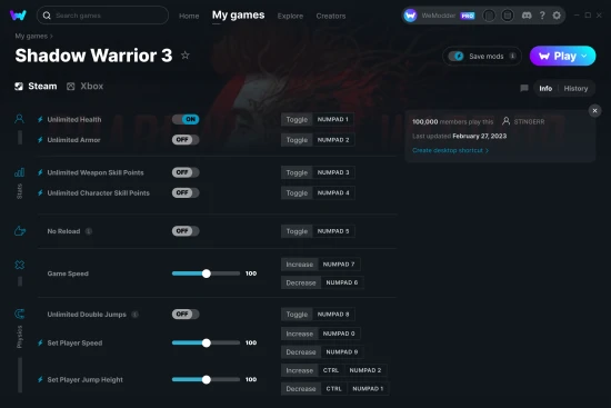 Shadow Warrior 3 cheats screenshot