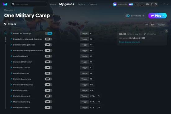 One Military Camp cheats screenshot