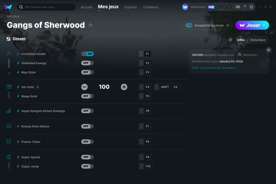 Capture d'écran de triches de Gangs of Sherwood