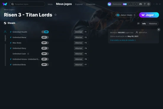 Captura de tela de cheats do Risen 3 - Titan Lords