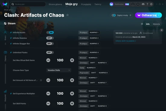 cheaty Clash: Artifacts of Chaos zrzut ekranu