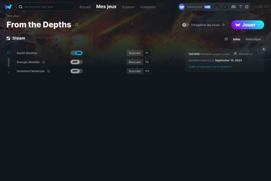 Capture d'écran de triches de From the Depths
