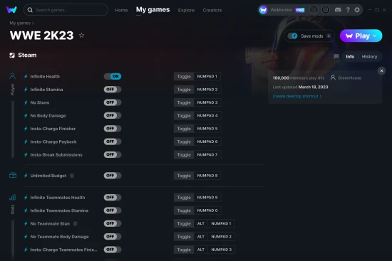 WWE 2K23 cheats screenshot