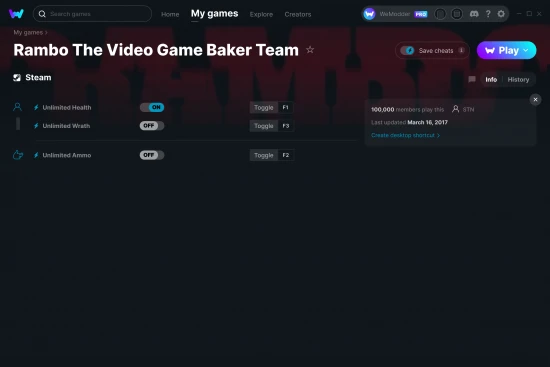 Rambo The Video Game Baker Team cheats screenshot