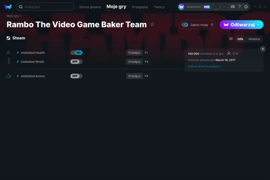 cheaty Rambo The Video Game Baker Team zrzut ekranu