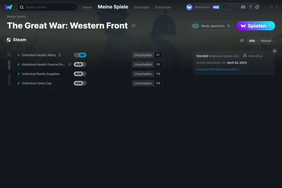 The Great War: Western Front Cheats Screenshot