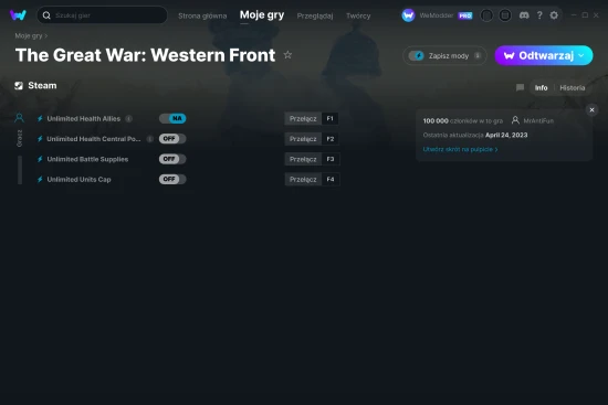 cheaty The Great War: Western Front zrzut ekranu