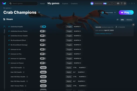 Crab Champions cheats screenshot