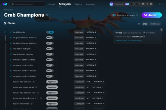 Capture d'écran de triches de Crab Champions