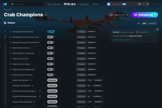 cheaty Crab Champions zrzut ekranu