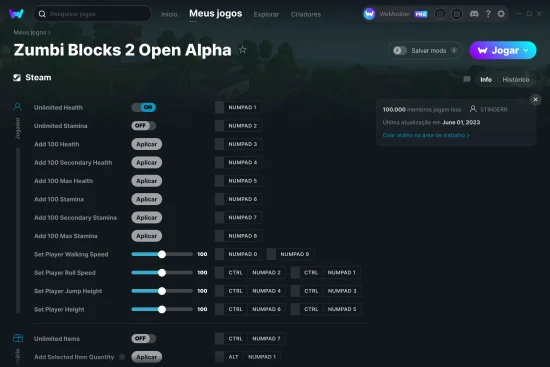 Captura de tela de cheats do Zumbi Blocks 2 Open Alpha