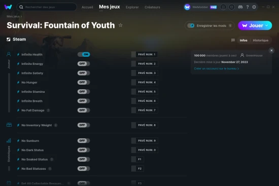 Capture d'écran de triches de Survival: Fountain of Youth