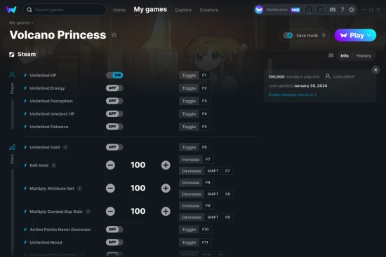 Volcano Princess cheats screenshot