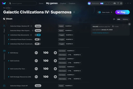 Galactic Civilizations IV: Supernova cheats screenshot