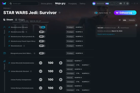 cheaty STAR WARS Jedi: Survivor zrzut ekranu