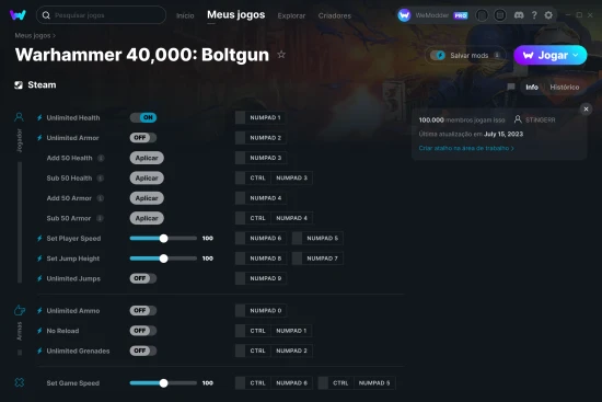 Captura de tela de cheats do Warhammer 40,000: Boltgun