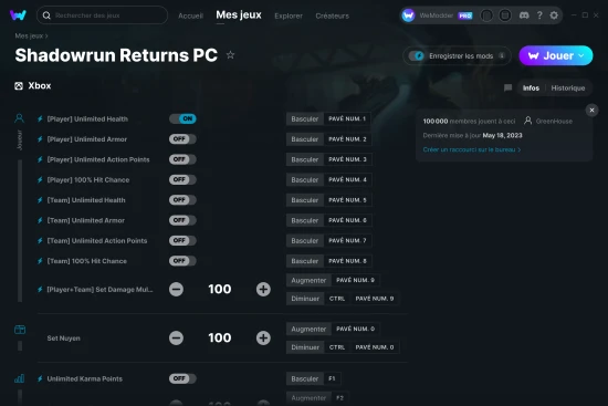 Capture d'écran de triches de Shadowrun Returns PC