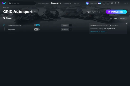 cheaty GRID Autosport zrzut ekranu