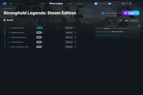 Captura de tela de cheats do Stronghold Legends: Steam Edition
