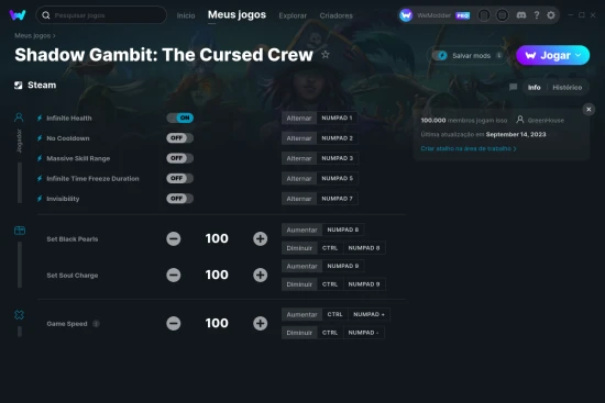 Captura de tela de cheats do Shadow Gambit: The Cursed Crew
