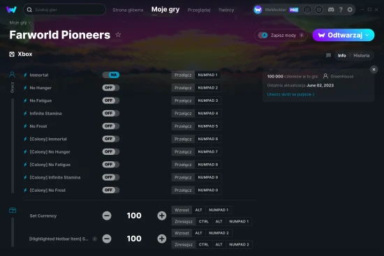 cheaty Farworld Pioneers zrzut ekranu