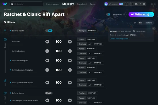 cheaty Ratchet & Clank: Rift Apart zrzut ekranu