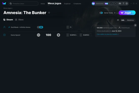 Captura de tela de cheats do Amnesia: The Bunker