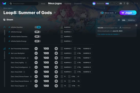 Captura de tela de cheats do Loop8: Summer of Gods