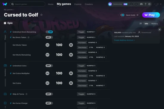 Cursed to Golf cheats screenshot