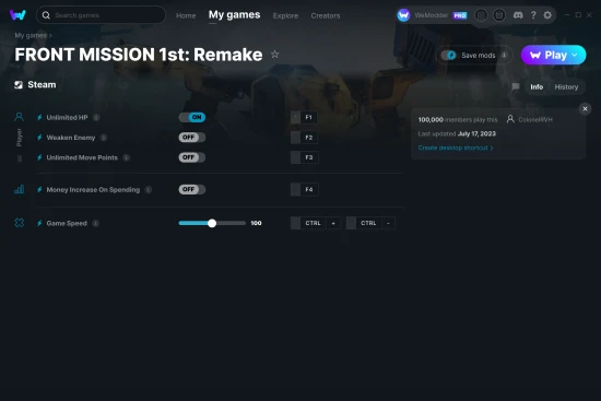 FRONT MISSION 1st: Remake cheats screenshot