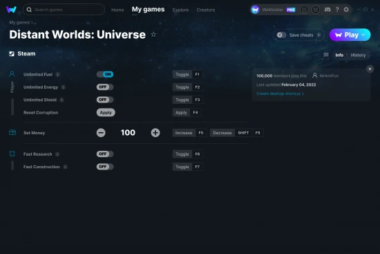 Distant Worlds: Universe cheats screenshot