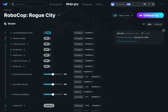 cheaty RoboCop: Rogue City zrzut ekranu