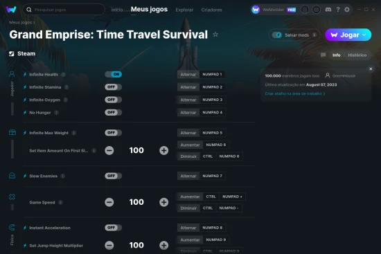 Captura de tela de cheats do Grand Emprise: Time Travel Survival