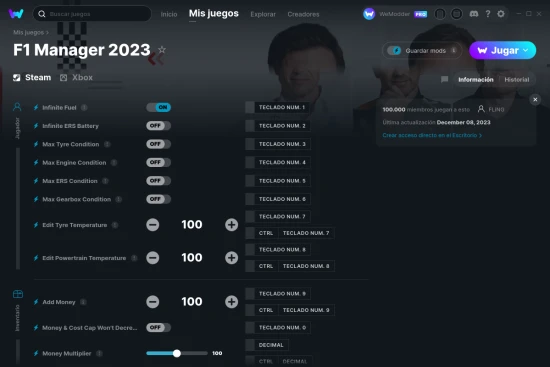 captura de pantalla de las trampas de F1 Manager 2023