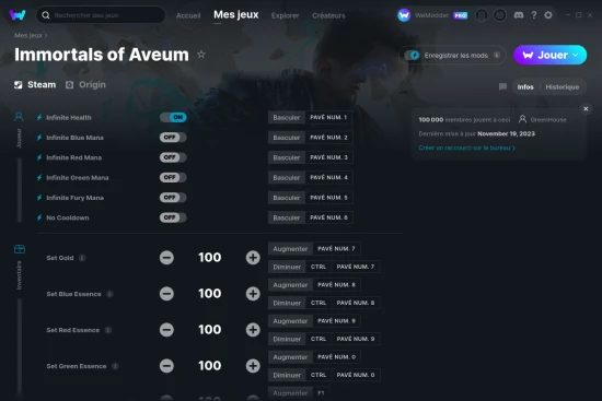 Capture d'écran de triches de Immortals of Aveum