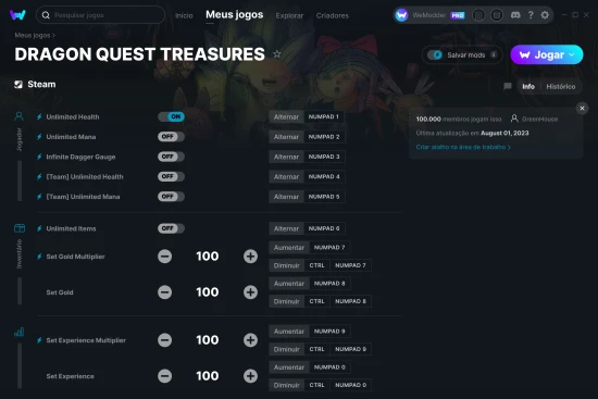Captura de tela de cheats do DRAGON QUEST TREASURES