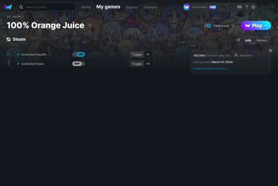 100% Orange Juice cheats screenshot
