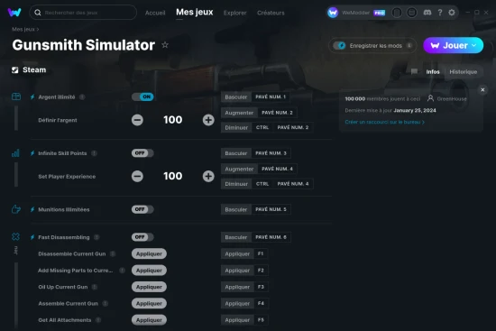 Capture d'écran de triches de Gunsmith Simulator
