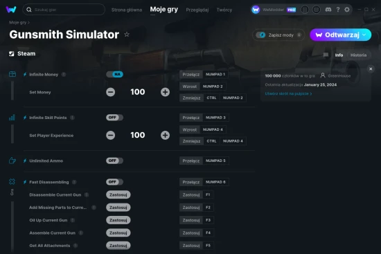cheaty Gunsmith Simulator zrzut ekranu