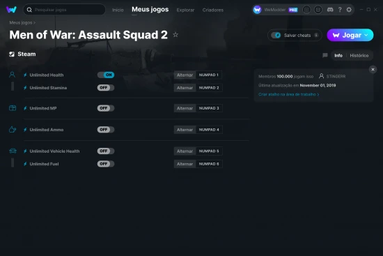Captura de tela de cheats do Men of War: Assault Squad 2