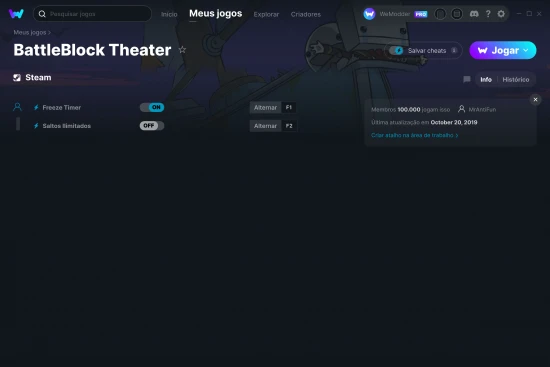 Captura de tela de cheats do BattleBlock Theater