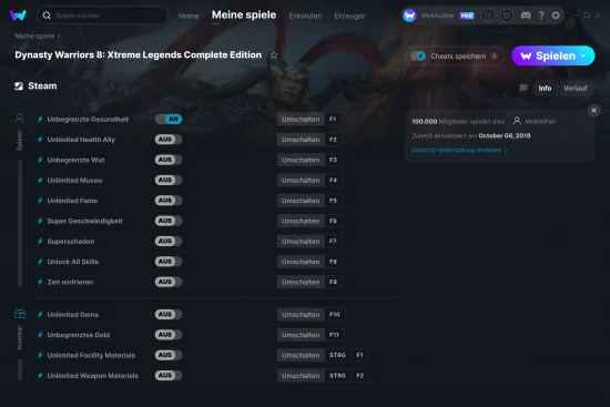 Dynasty Warriors 8: Xtreme Legends Complete Edition Cheats Screenshot