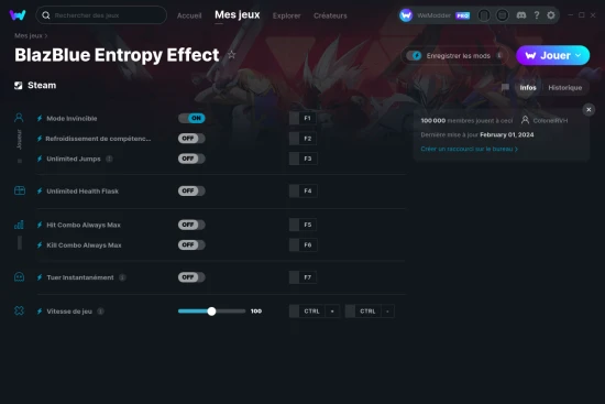 Capture d'écran de triches de BlazBlue Entropy Effect