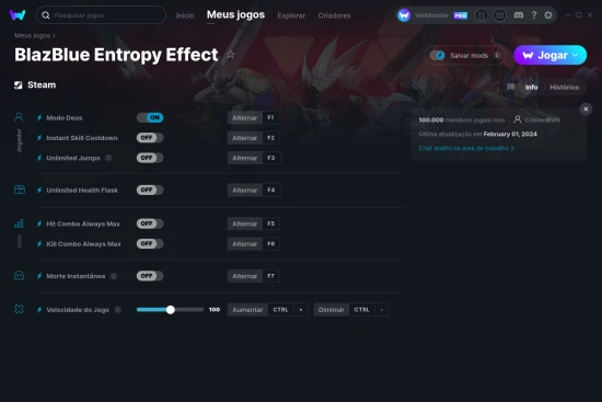 Captura de tela de cheats do BlazBlue Entropy Effect